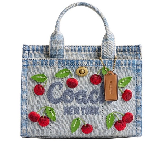 Coach Blue Denim Tote with Red Cherry Design - Picture 3 of 11